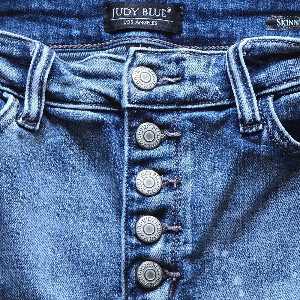 Judy Blue Women's Button Fly Skinny Fit Distressed Raw Hem Jeans, Size 13